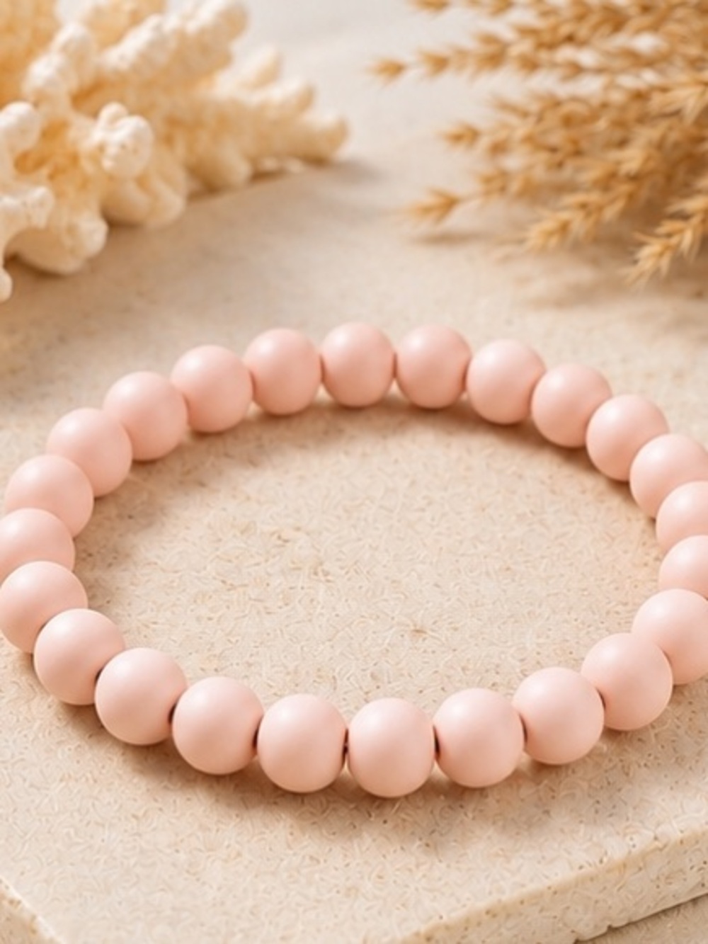 Blush Pink Matte Beaded Stretch Bracelet | Minimalist Boho Jewelry